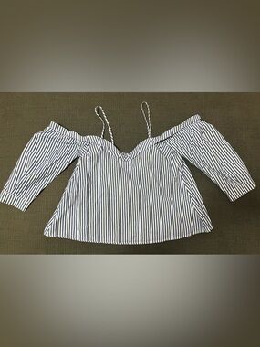 Bardot Blue and White Striped Off-Shoulder Blouse